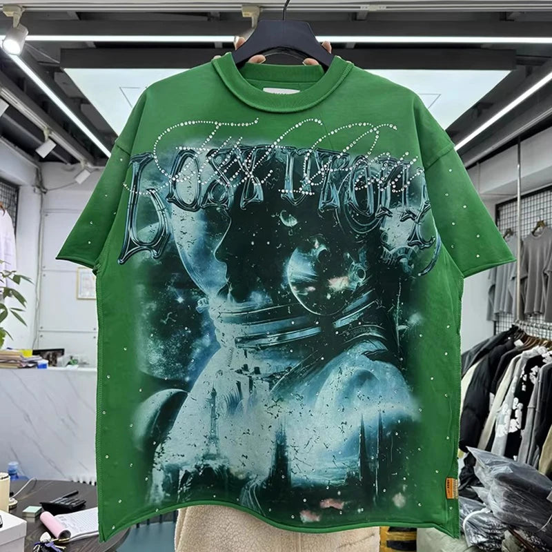 Casual FIRST ROW T-Shirts Washed  Street Fashion American Style Hot Drill Letters Mens Womens High Quality Short Sleeves Tee