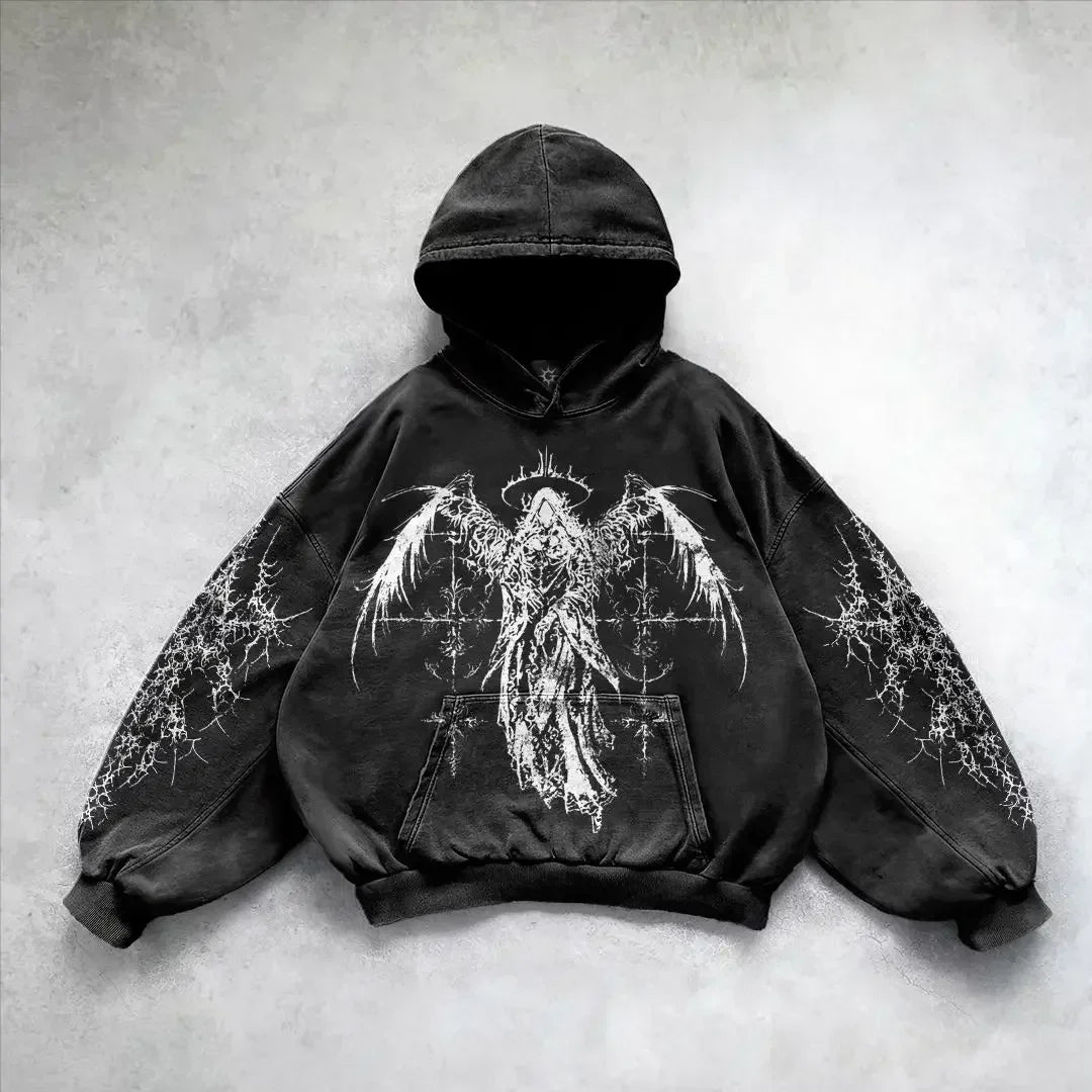 Y2k gothic dark female warrior hoodies men oversized sweatshirt couples punk tops streetwear goth harajuku women men clothing