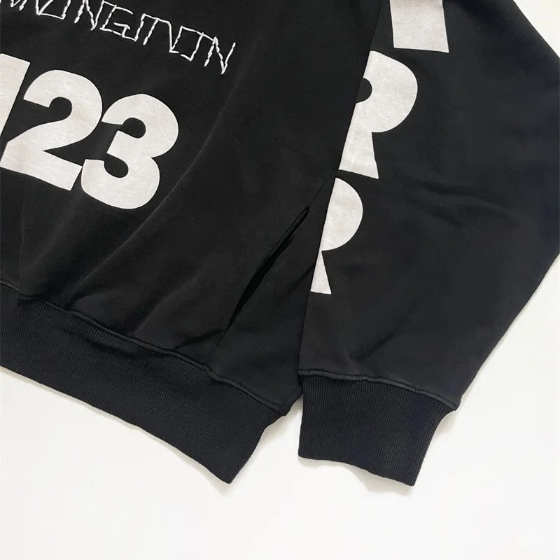 Heavyweight Fabric RRR123 Digital Embroidery Hooded Sweatshirt Washed Black Oversized Men Women Premium Quality Hoodie