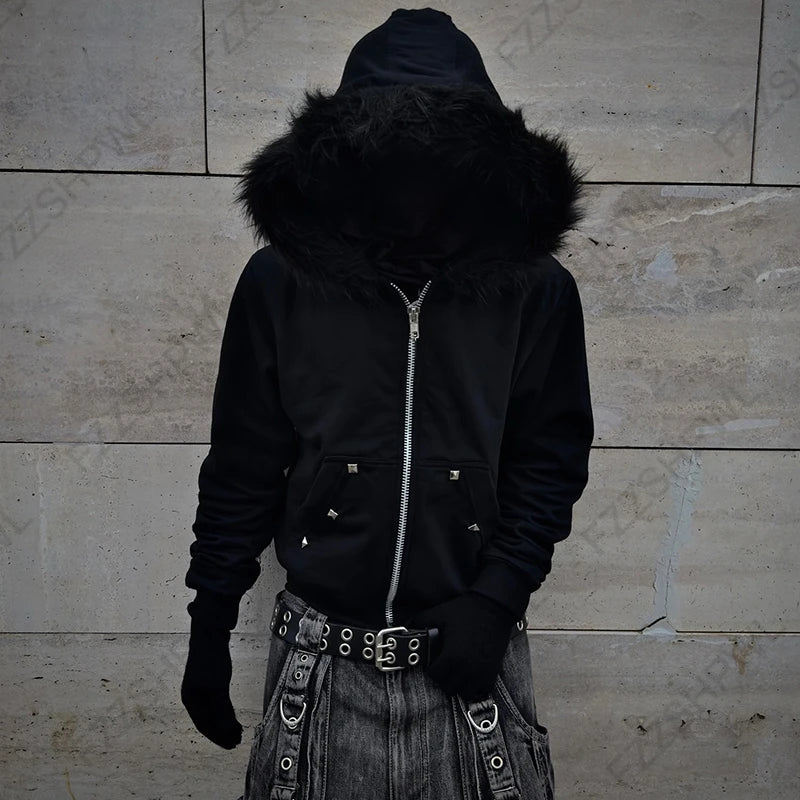 Gothic punk grunge Y2K unisex hoodie 2025 new autumn winter chic cardigan sweatshirt American retro hip-hop aesthetic streetwear