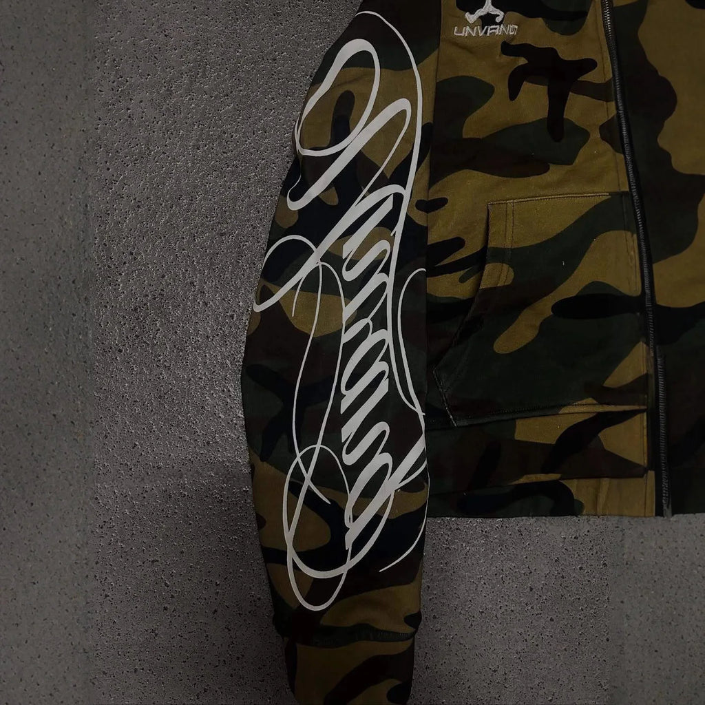 Autumn new men's and women's high street fashion embroidery camouflage Harajuku ins style zipper hooded sweatshirt Y2k clothing