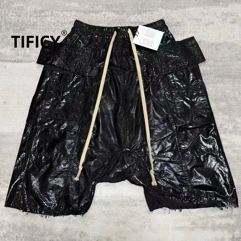 High Street RO Pants Men's Dual Ring Wax Face Casual Seven Quarter Shorts  Brushed Wax Fixed Color Workwear Casual Pants
