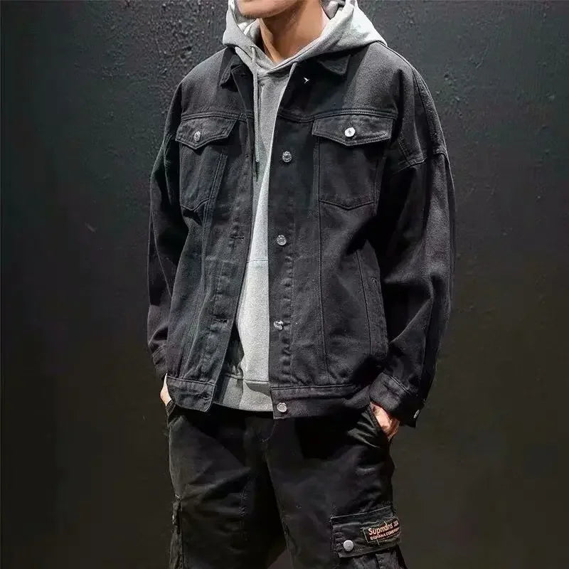 Men's Denim Jacket Autumn Male Jean Coats Black Cargo Big Size Menswear Korea High Quality Trendy Large Fast Delvery Outwear Y2k