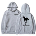 European and American fashion trend, long sleeved hooded top, men's loose hoodie Deftones white horse print