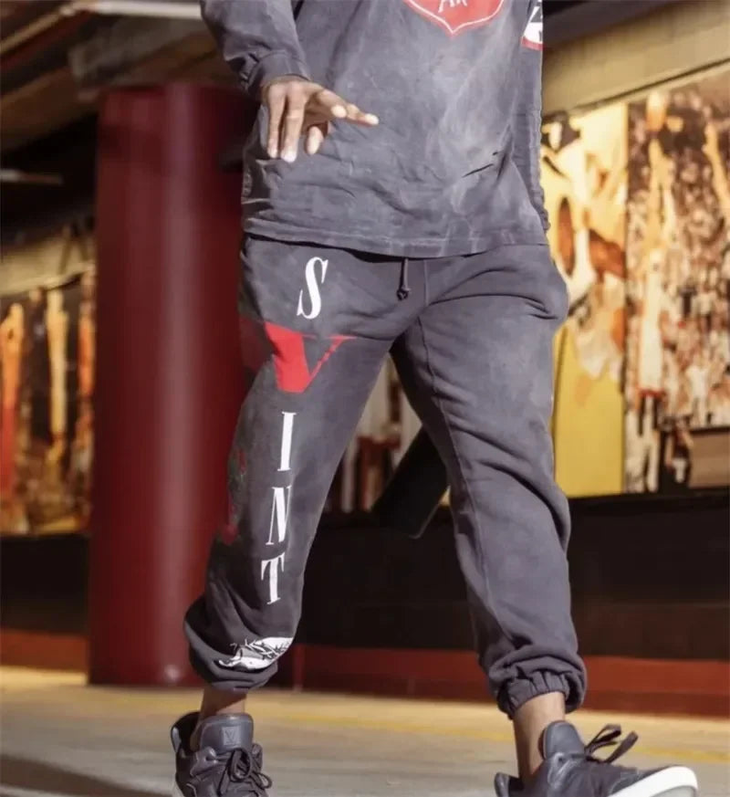 Sanskrit Printing Apricot Saint Sweatpants Men Women Jogger Drawstring Pants