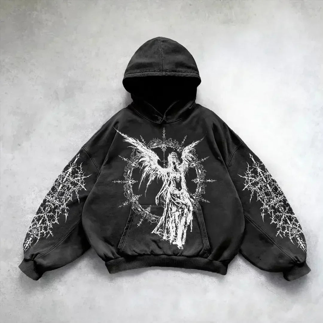 Y2k gothic dark female warrior hoodies men oversized sweatshirt couples punk tops streetwear goth harajuku women men clothing