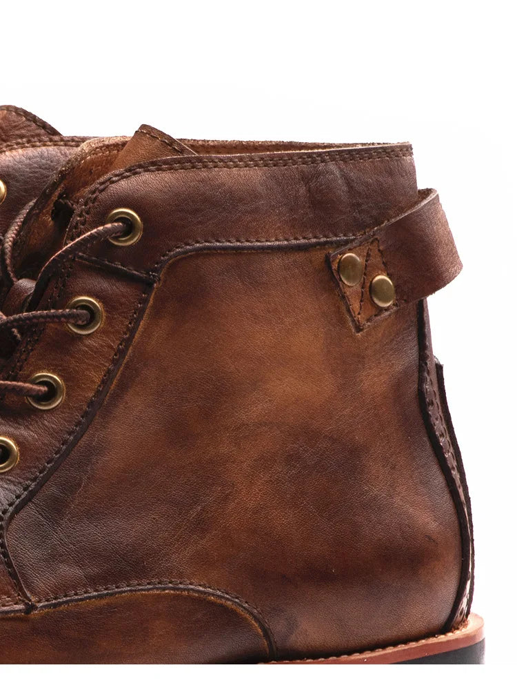 Handmade Leather Men Boots Retro Round Toe Ankle Boots for Men  Luxury Punk Street Style Mens Motorcycle Boots botas para hombre