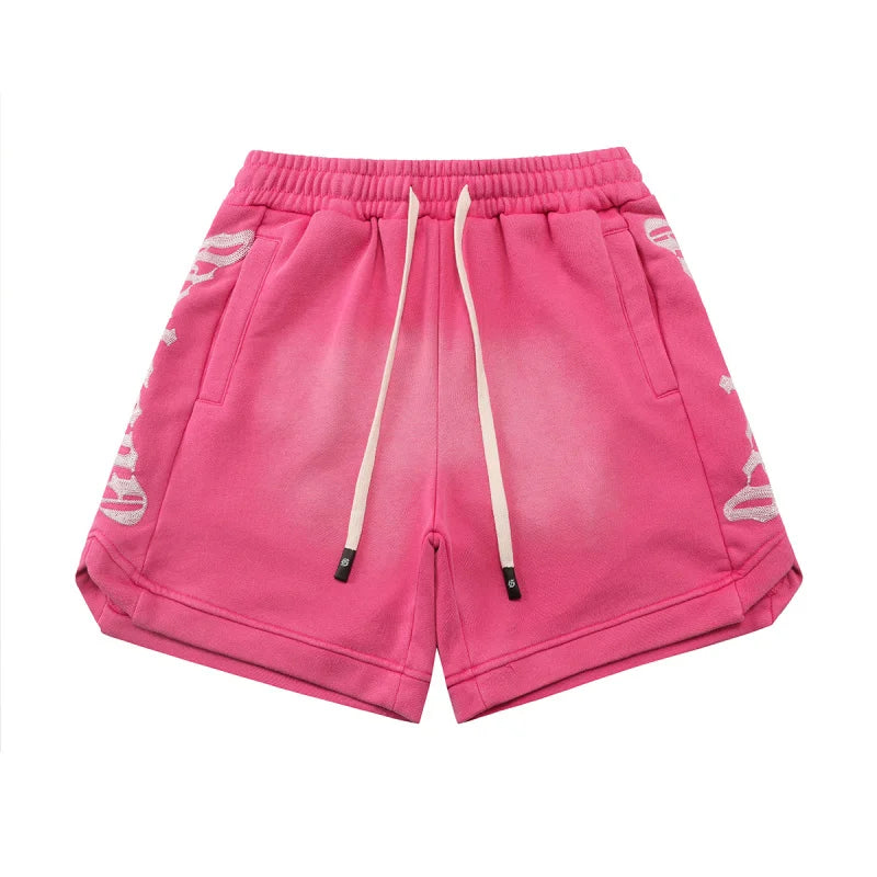 Godspeed American High Street Summer Sport Casual Embroidered Heavy Wa Pure Cotton Dstring orts Straight Leg Pants