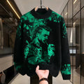 Retro Men's Printed Slim Knit Sweater for Men's Base, 2025 Brand Premium Tops, High-quality Men's Plus Size Warm Sweater
