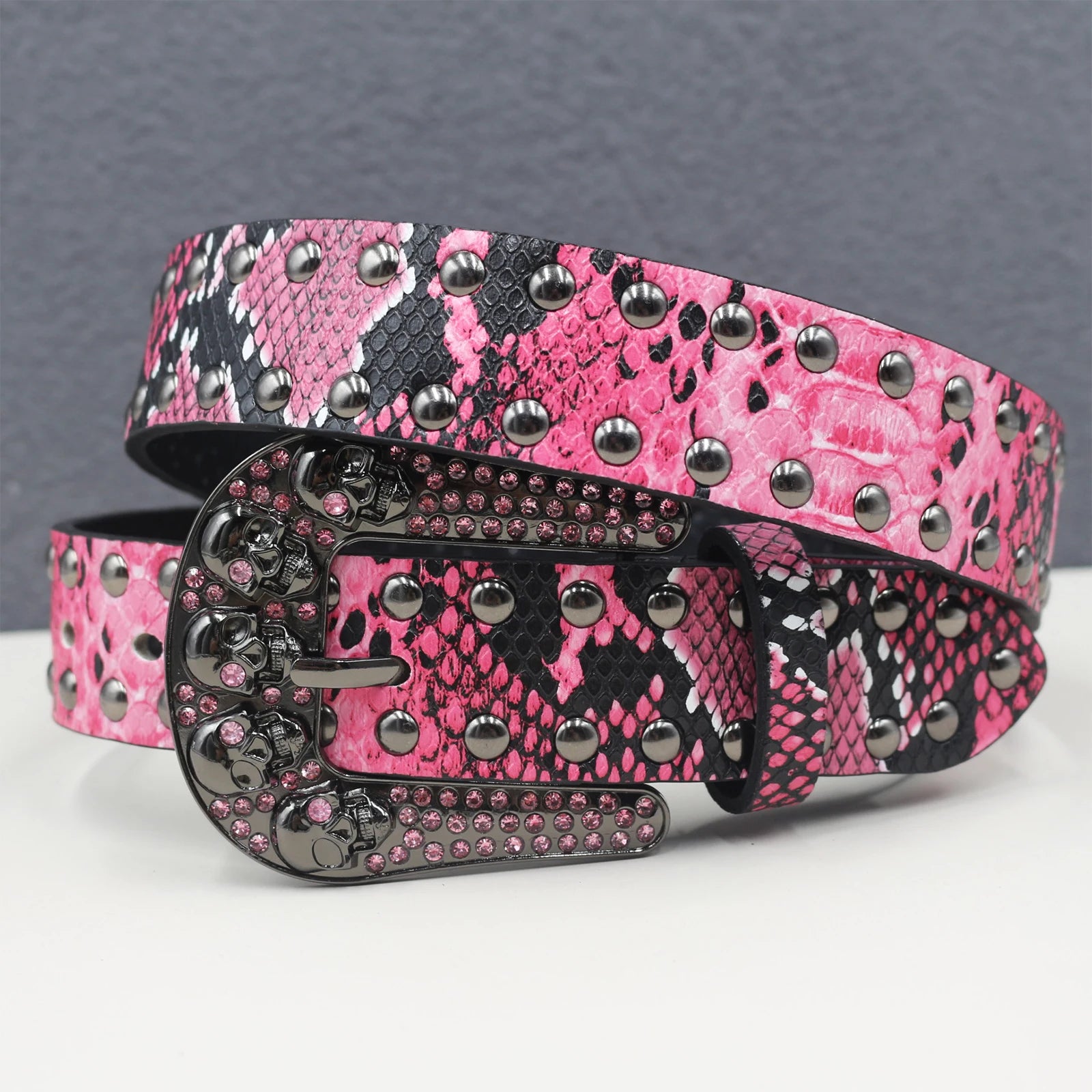 Snake pattern rivet skull Women's Belt Large size  Men Belt Punk Hip Hop Rock Style Subculture Y2K  Belt for Men and Women