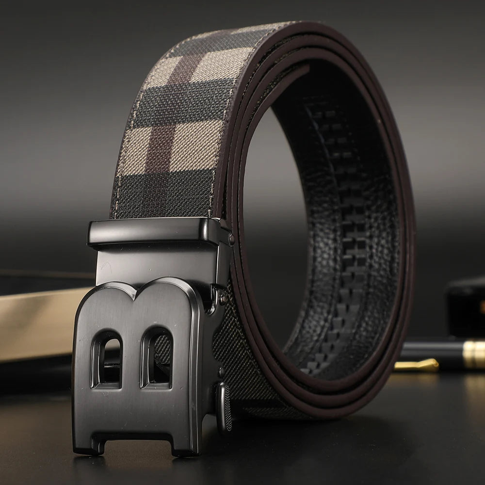 High Quality Luxury Brand Designer Canvas Belts Male Automatic B Buckle Men belts Genuine Leather Belt for men Strap for Jeans