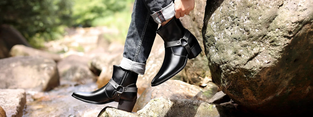 Men's leather shoes, British sleeve, retro handcrafted high-top business leather boots
