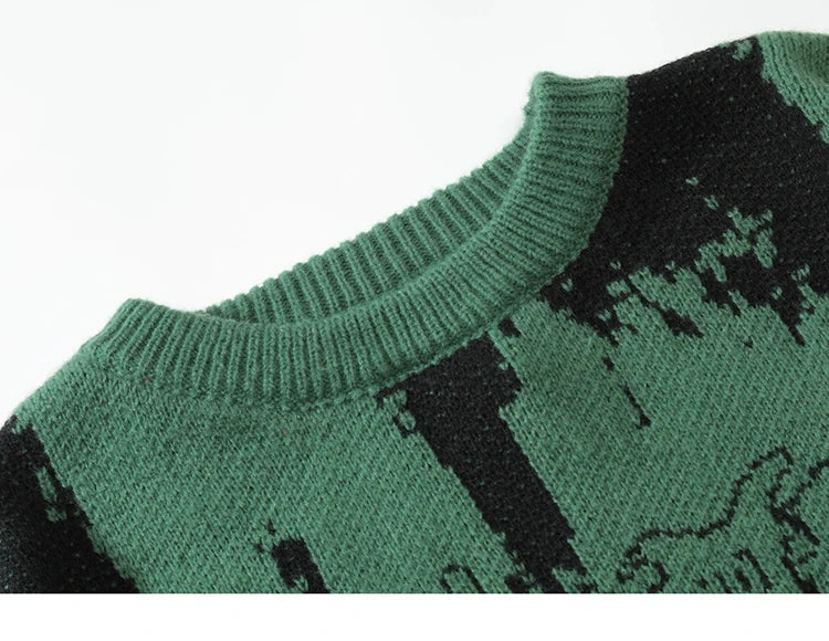 2025 Men Streetwear Ripped Sweater Distressed Vintage Letter Graphic Hip Hop Knitted Sweater Retro Pullover Sweater Hipster