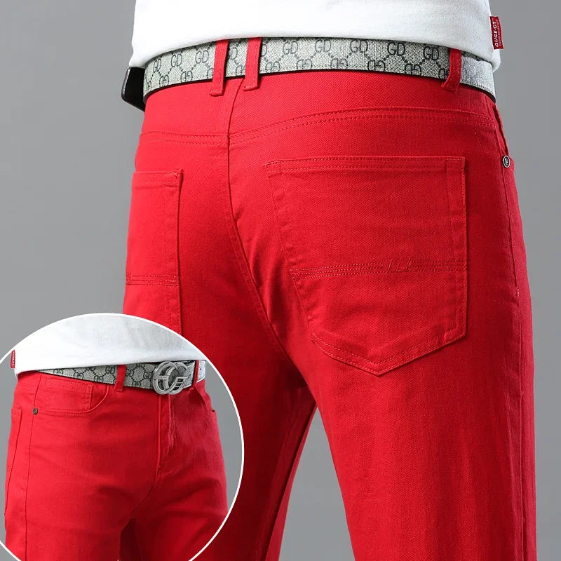 98% Cotton 4 Colors Stretchy Jeans Men's Mid-waist Straight Pencil Denim Trousers Brand Clothing Personality Fashion Male Pants