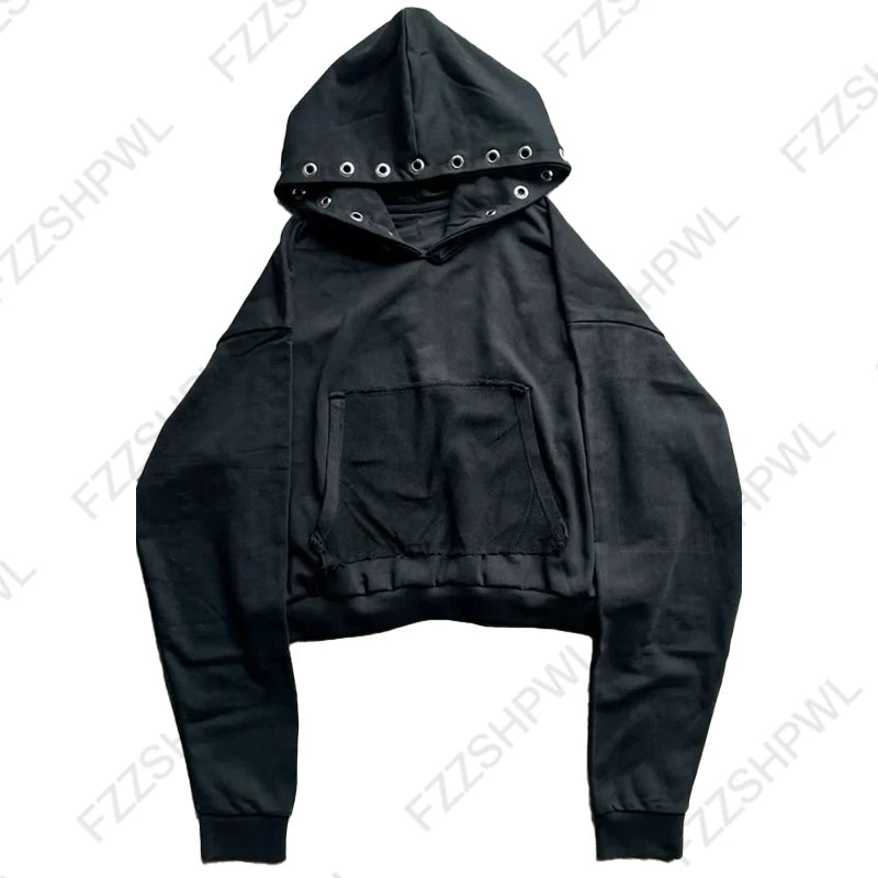Gothic punk grunge Y2K unisex hoodie 2025 new autumn winter chic cardigan sweatshirt American retro hip-hop aesthetic streetwear