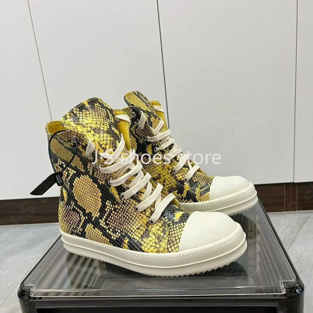 R-o Men Sneaker Yellow Boa Leather High Top Shoe Lace Up Women Casual Shoes Boots Zipper Sneakers Yellow Cowhide Ankle Boot