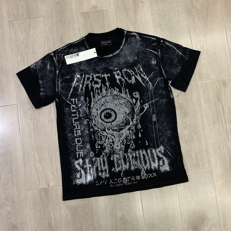Casual FIRST ROW T-Shirts Washed  Street Fashion American Style Hot Drill Letters Mens Womens High Quality Short Sleeves Tee