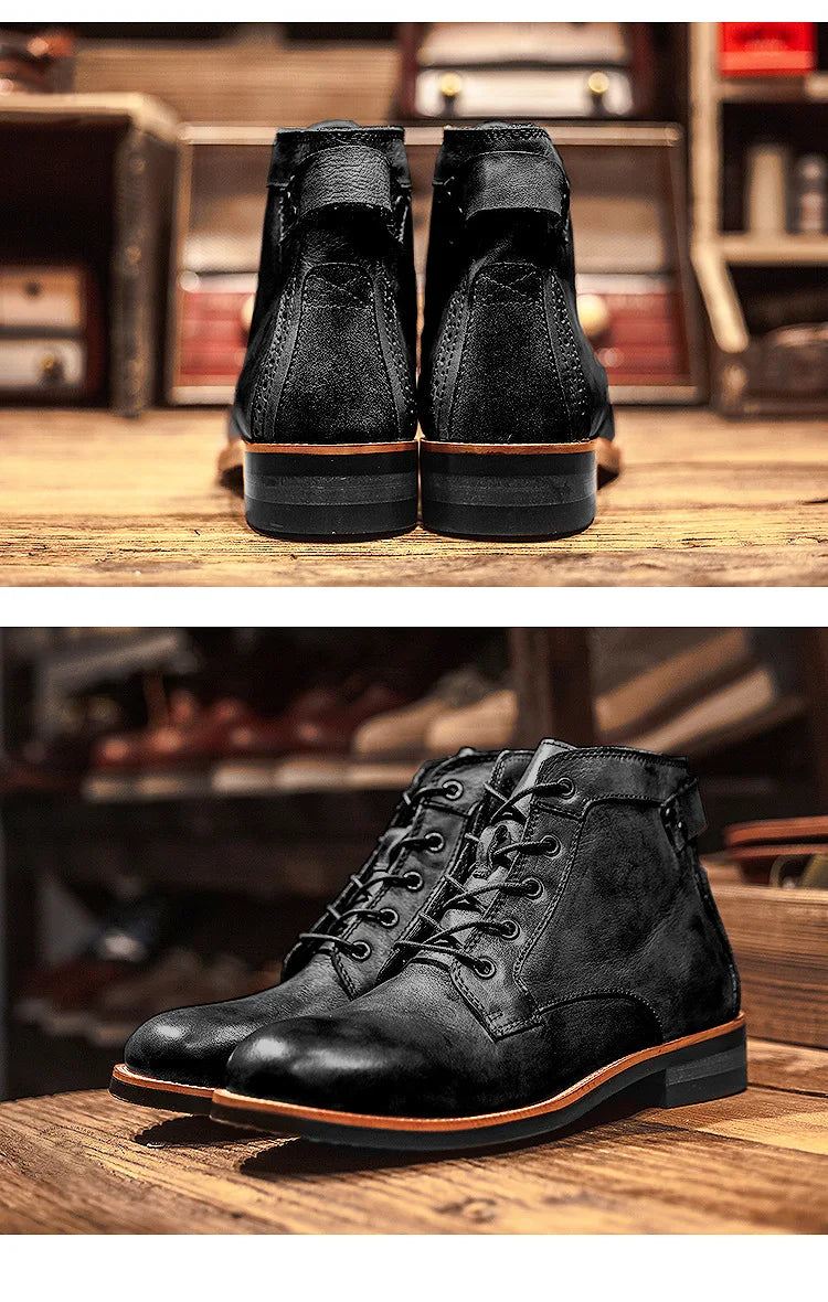 Handmade Leather Men Boots Retro Round Toe Ankle Boots for Men  Luxury Punk Street Style Mens Motorcycle Boots botas para hombre