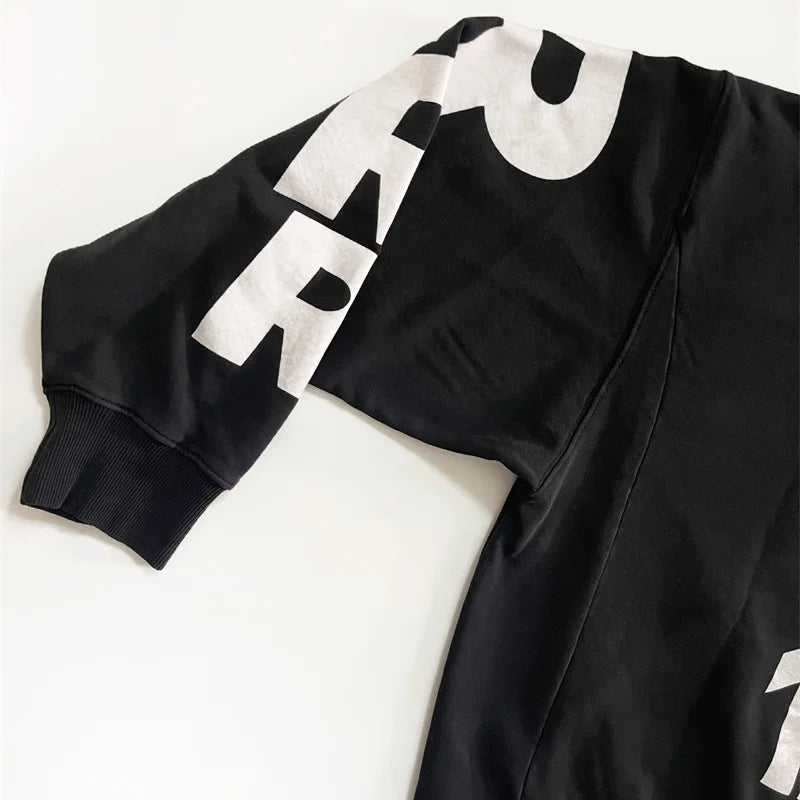 Heavyweight Fabric RRR123 Digital Embroidery Hooded Sweatshirt Washed Black Oversized Men Women Premium Quality Hoodie