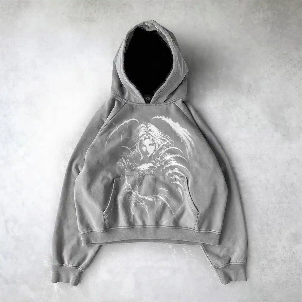 Y2k gothic dark female warrior hoodies men oversized sweatshirt couples punk tops streetwear goth harajuku women men clothing