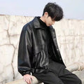 Korean Style Trendy Loose Leather Jacket Men's Short Spring and Autumn Motorcycle Suit Pilot Leather