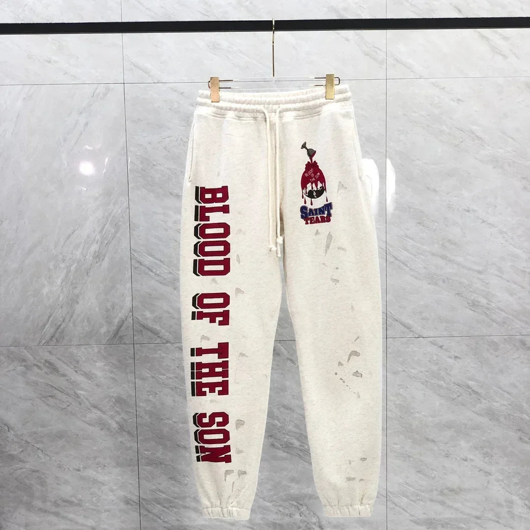 Sanskrit Printing Apricot Saint Sweatpants Men Women Jogger Drawstring Pants
