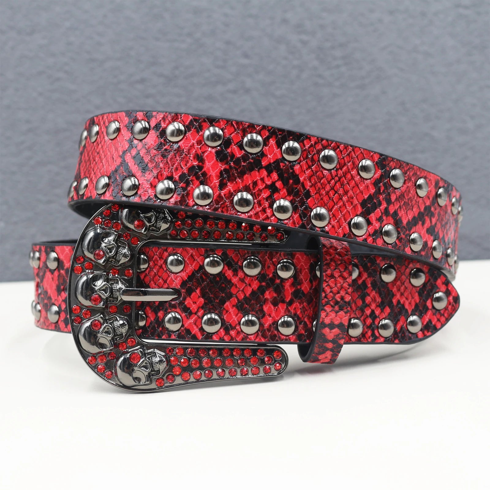 Snake pattern rivet skull Women's Belt Large size  Men Belt Punk Hip Hop Rock Style Subculture Y2K  Belt for Men and Women