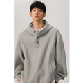Mid-short hoodie for men, new spring and autumn style, American loose-fit, buttoned hooded stiff loose jacket