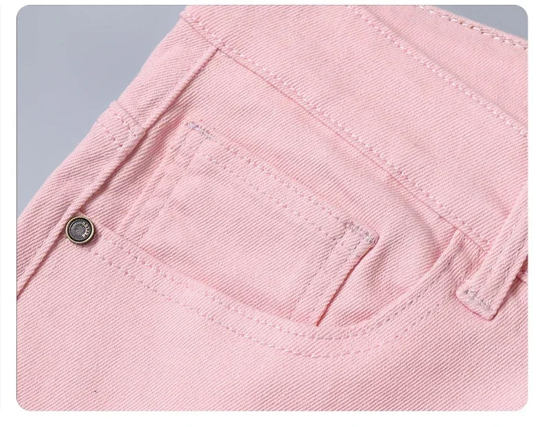 98% Cotton 4 Colors Stretchy Jeans Men's Mid-waist Straight Pencil Denim Trousers Brand Clothing Personality Fashion Male Pants