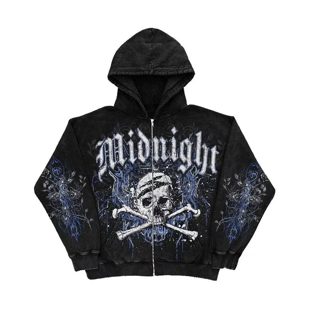Ecko Dark Gothic Skull Eye Print Hoodie Men Women Streetwear Punk Oversize Black Sweatshirt Distressed Artistic Casual Pullover