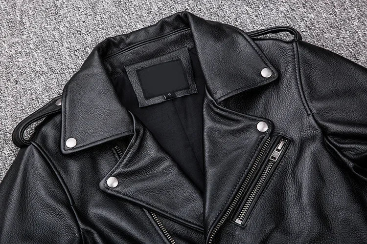 2024 New Spring Classical Motorcycle oblique zipper Jackets Men Leather Jacket Natural Calf Skin Thick Slim Cowhide Moto Jacket