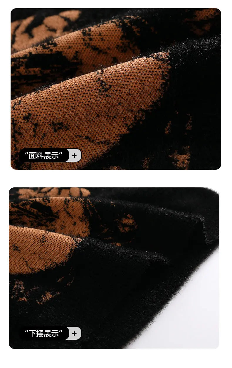 Retro Men's Printed Slim Knit Sweater for Men's Base, 2025 Brand Premium Tops, High-quality Men's Plus Size Warm Sweater