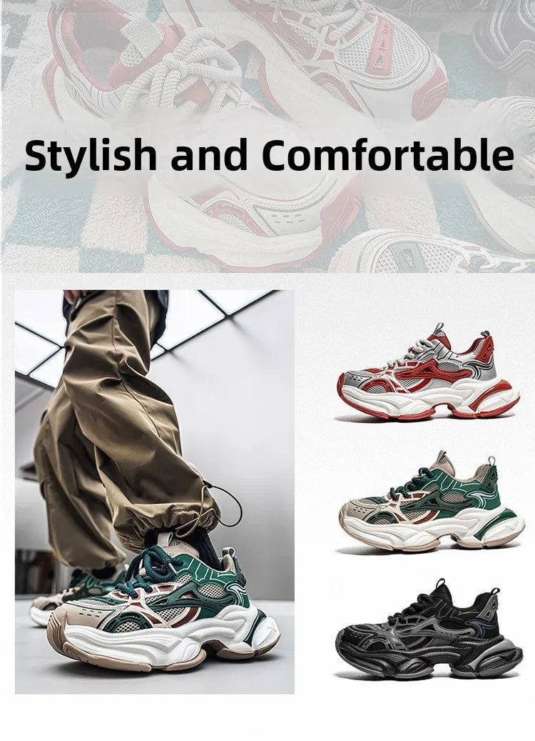 Men's Black Samurai Shoes Soft Bottom Anti-Slip Sports Running Casual Travel Heightening Dad Trendy Shoes Comfortable Breathable