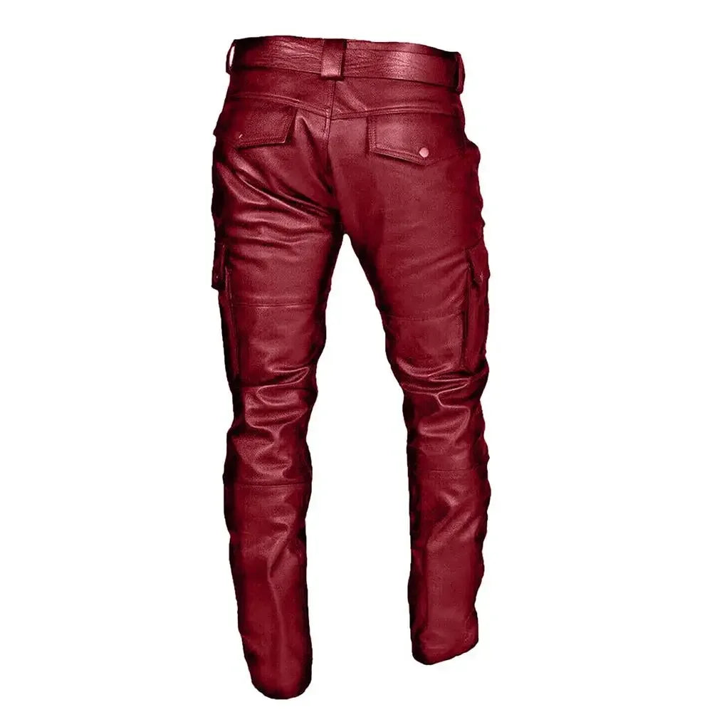 Fashion Faux Leather Pants Men Casual Streetwear Biker PU Pants Motorcycle Multi-Pocket Trousers Spring Autumn Waterproof Pants