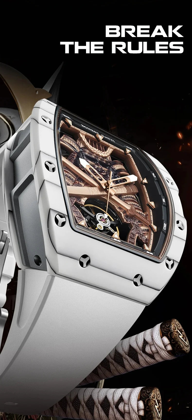 BONEST GATTI Carbon Fiber Case Men Automatic Movement Wristwatch Skeleton Warrior Sapphire Glass Mechanical Watches for Men 2025