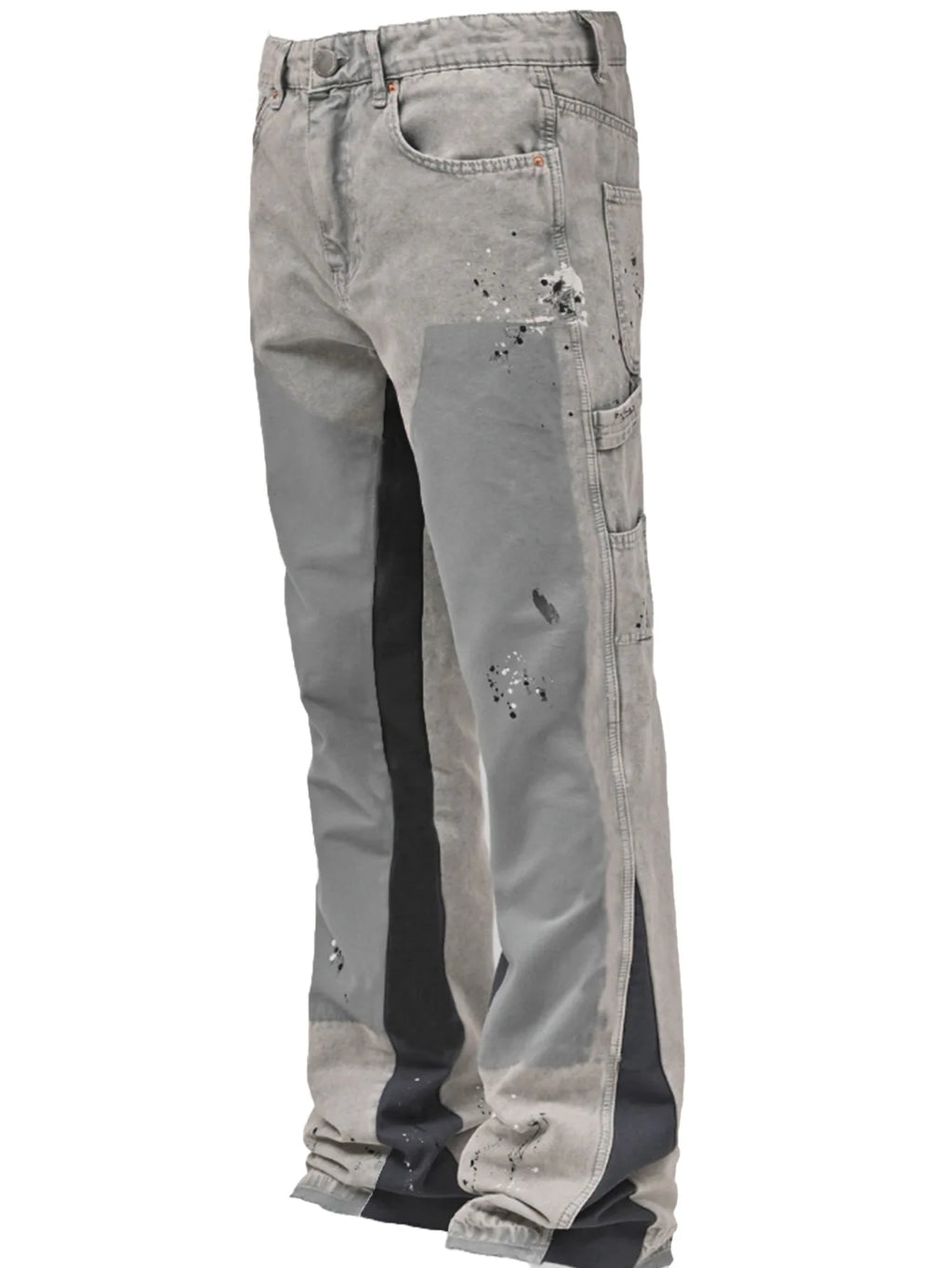 Men's Denim Work Pants workwear, Elastic Patch Denim Layered Flared Pants, Spring New Style