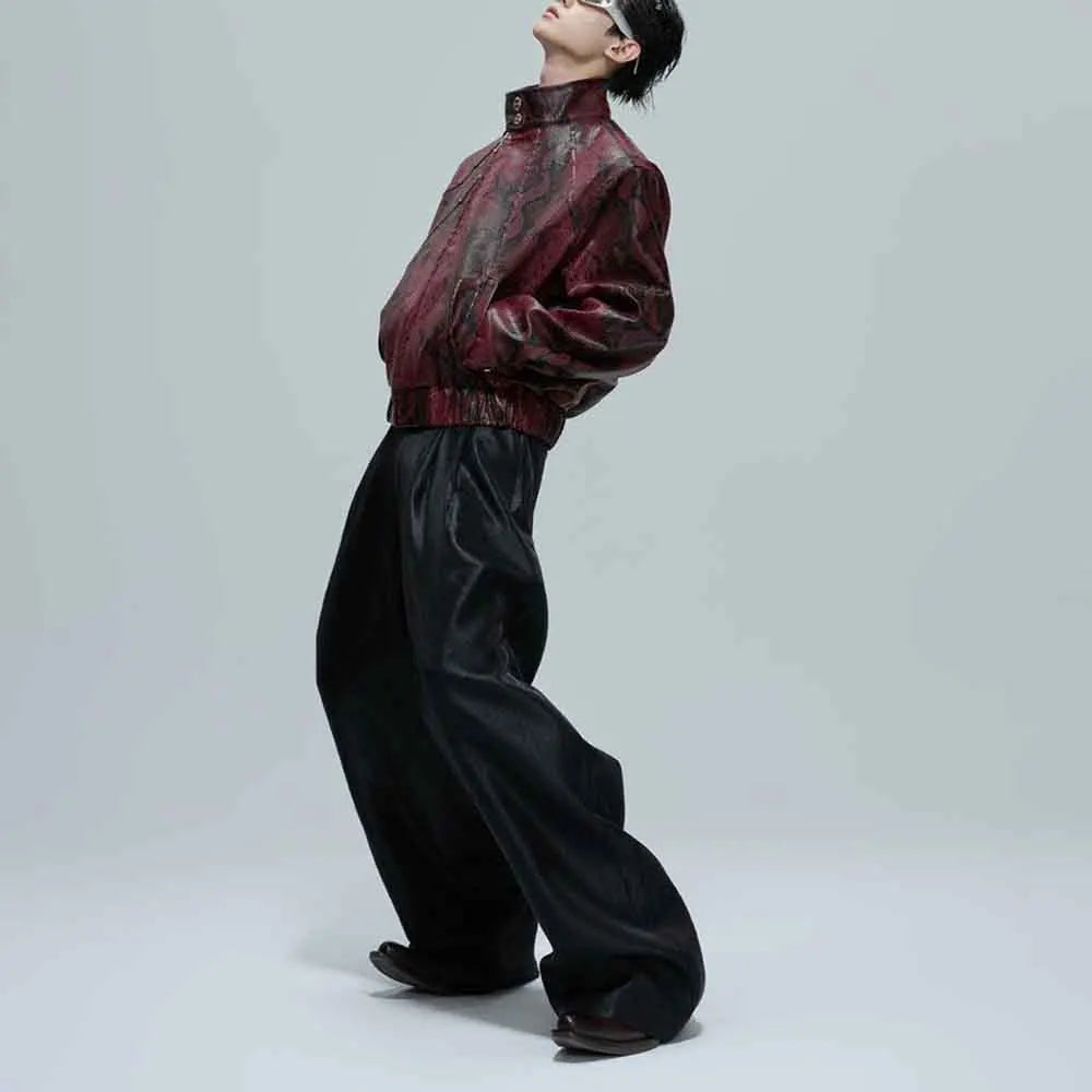 Mens Autumn Jacket Python Texture Jewel Embellished Jacket Streetwear Fashion Nightclub Cropped Top Men'S Clothing 2025 New
