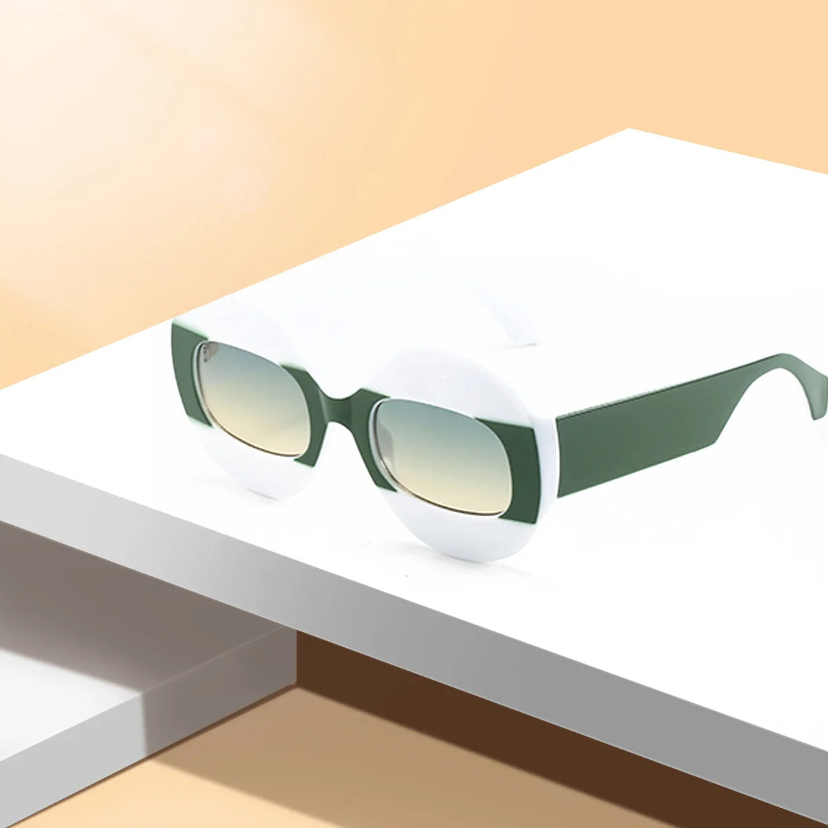 Trendy Hip-hop Men Women Personalized Sunglasses Transparent Two-color Sunglasses Oval Frame Sunglasses Large-sized Glasses