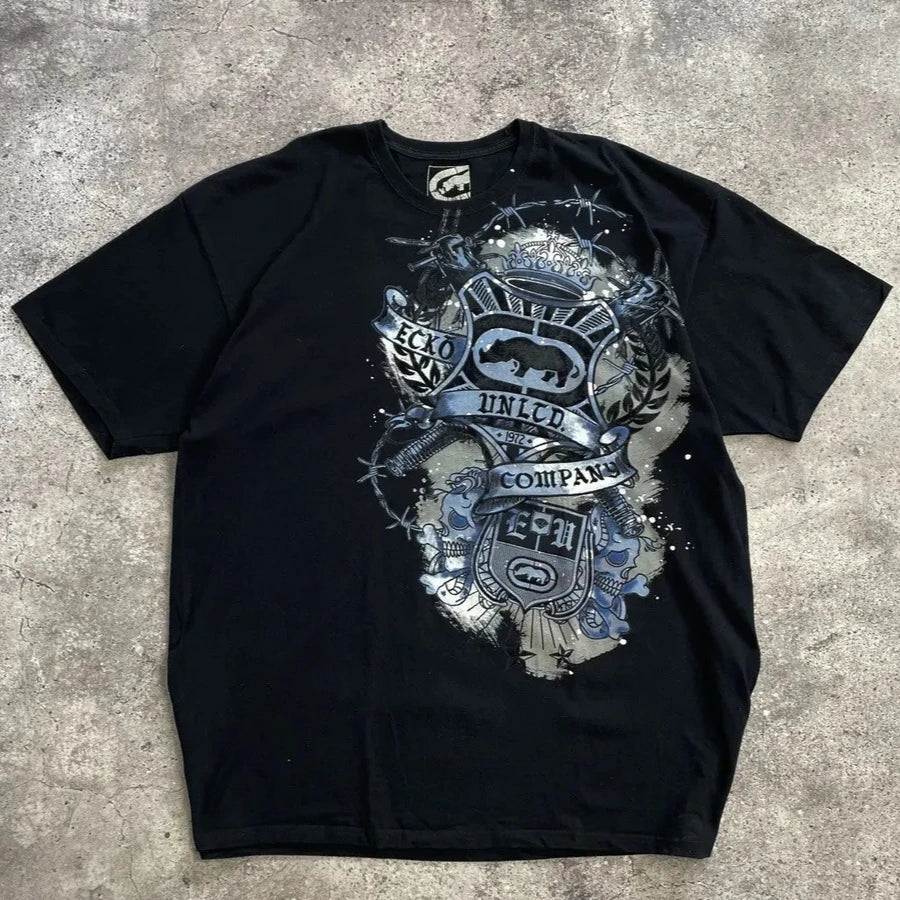Rebel Y2K Vintage Tee Ecko Rhino Graphic Print Oversized Streetwear Shirt for Men & Women Unisex Cotton Couple Top with Attitude