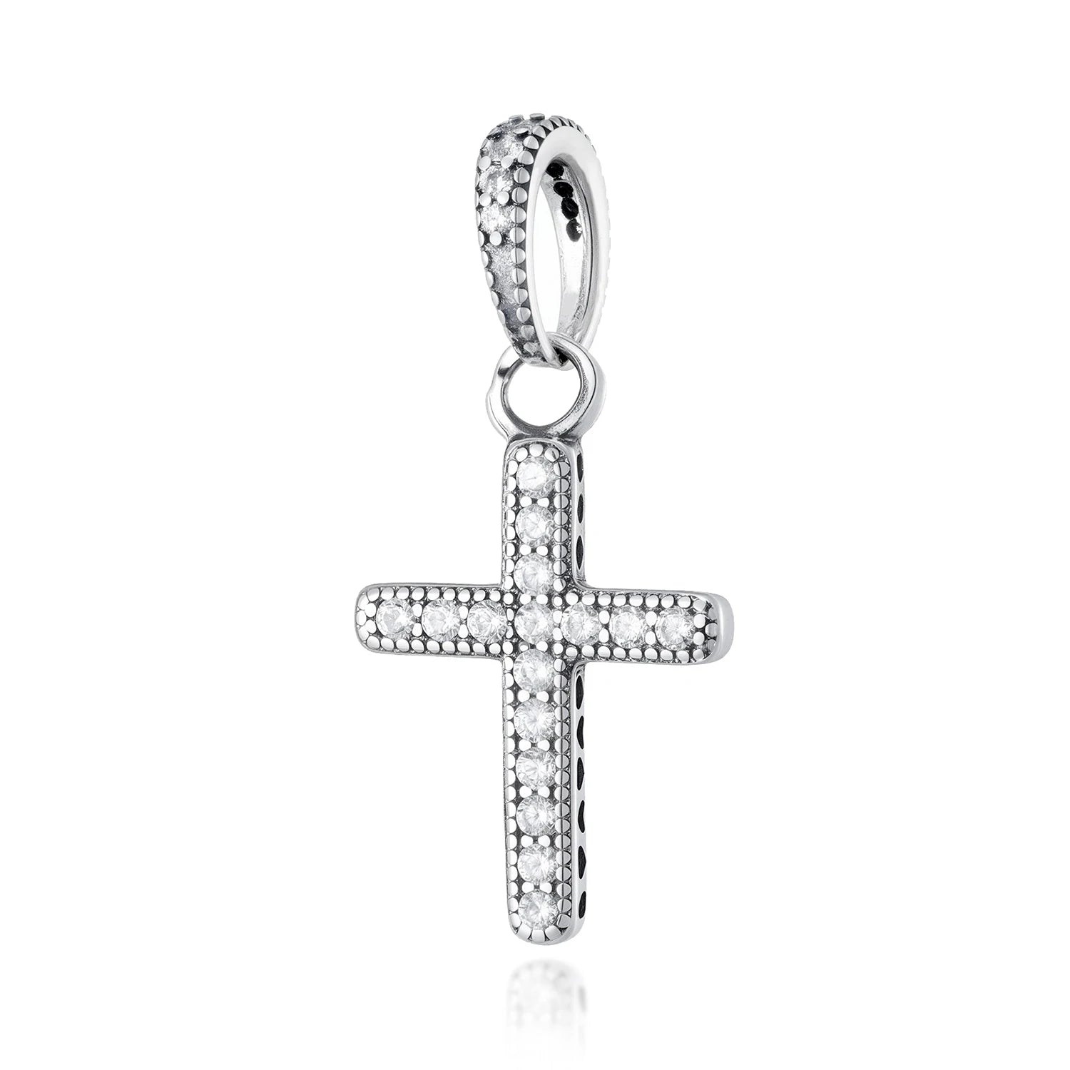 Sparkling CZ Cross Pendant Charm for Bracelet Necklace, 925 Sterling Silver Plated, Religious DIY Jewelry Gift for Women Men