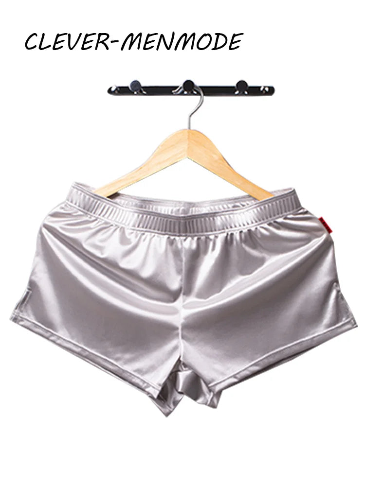 Men's Summer Silk Satin Solid Color Loungewear Shorts Casual Loose Home Pajamas Sleep Soft Bottoms Boxer Cool And Comfortable