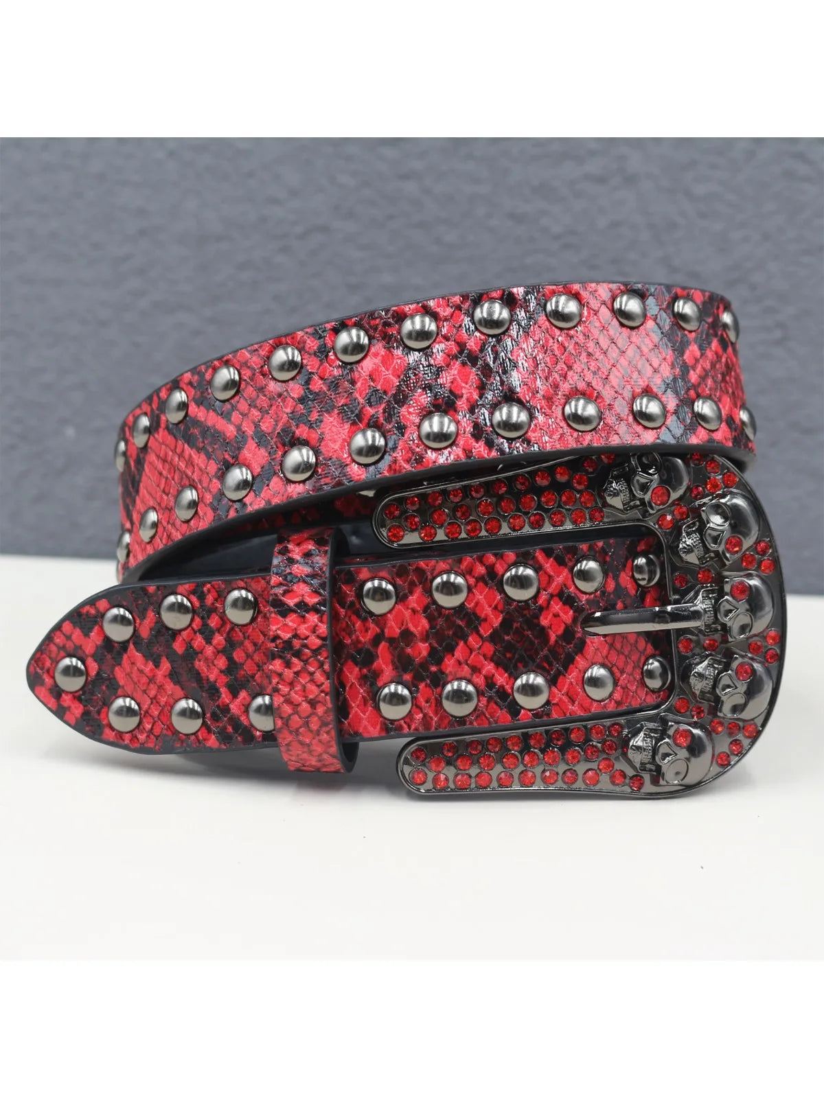 Snake pattern rivet skull Women's Belt Large size  Men Belt Punk Hip Hop Rock Style Subculture Y2K  Belt for Men and Women
