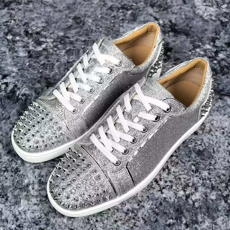mens fashion punk hip hop dress rivets shoes natural leather studded shoe flats platform sneakers brand designer footwear mans