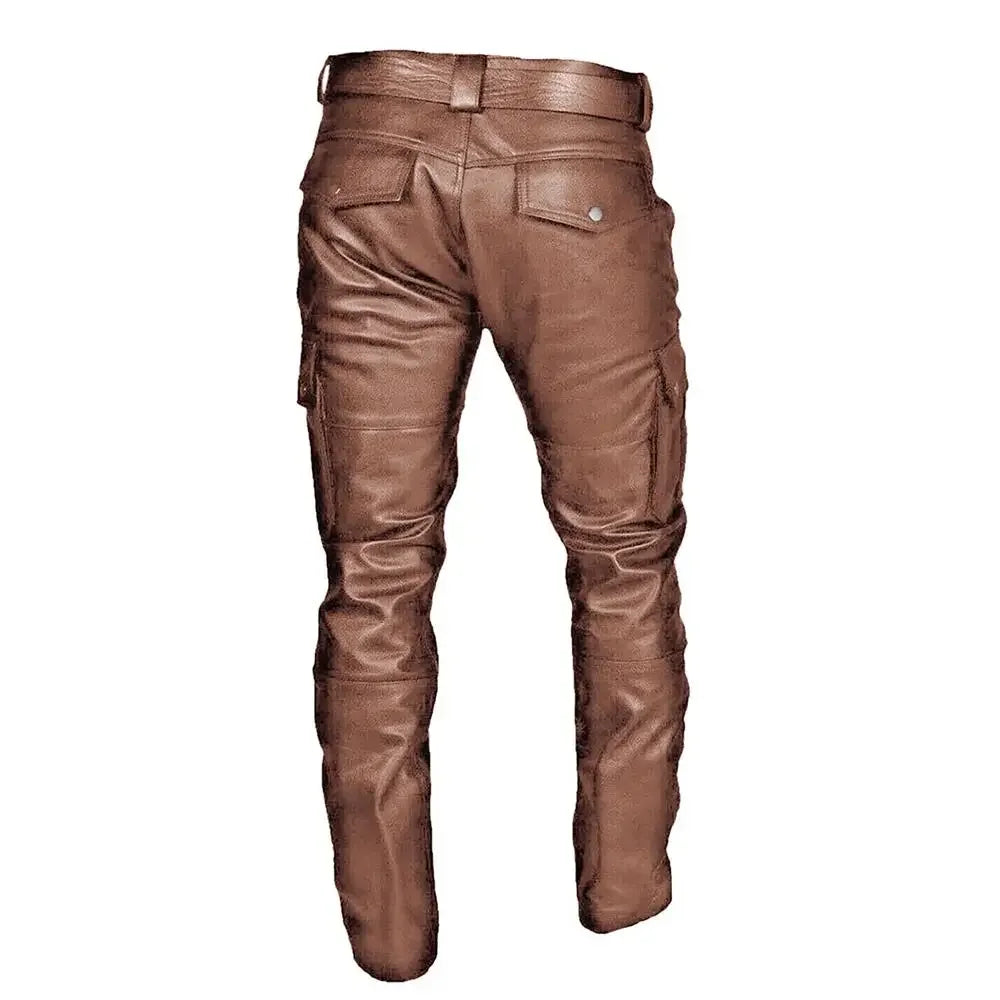 Fashion Faux Leather Pants Men Casual Streetwear Biker PU Pants Motorcycle Multi-Pocket Trousers Spring Autumn Waterproof Pants