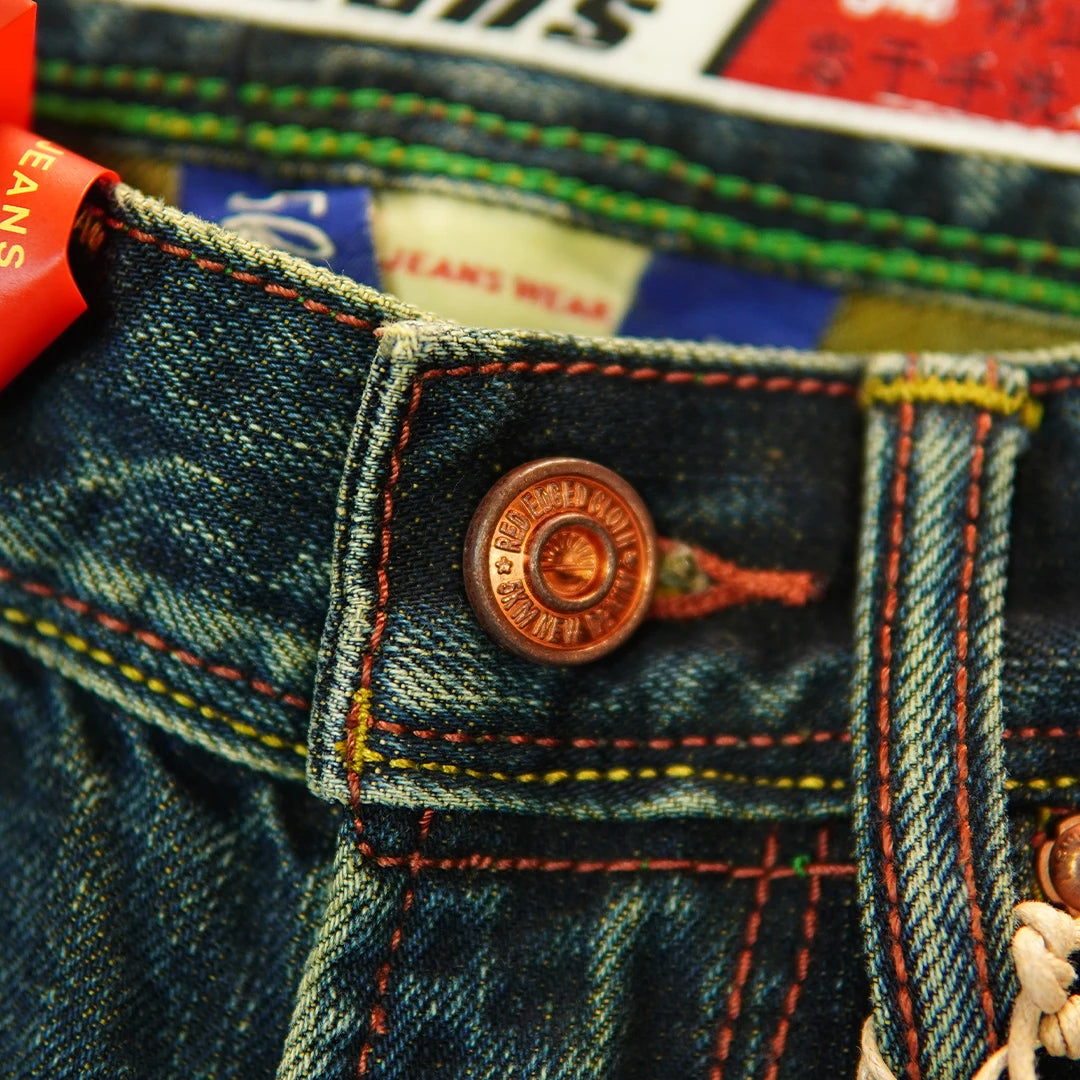 14.5oz Emerald Green Red Selvedge Denim Jeans for Men Autumn American Vintage 100% Cotton Casual Relaxed Straight Leg Pants 5KM