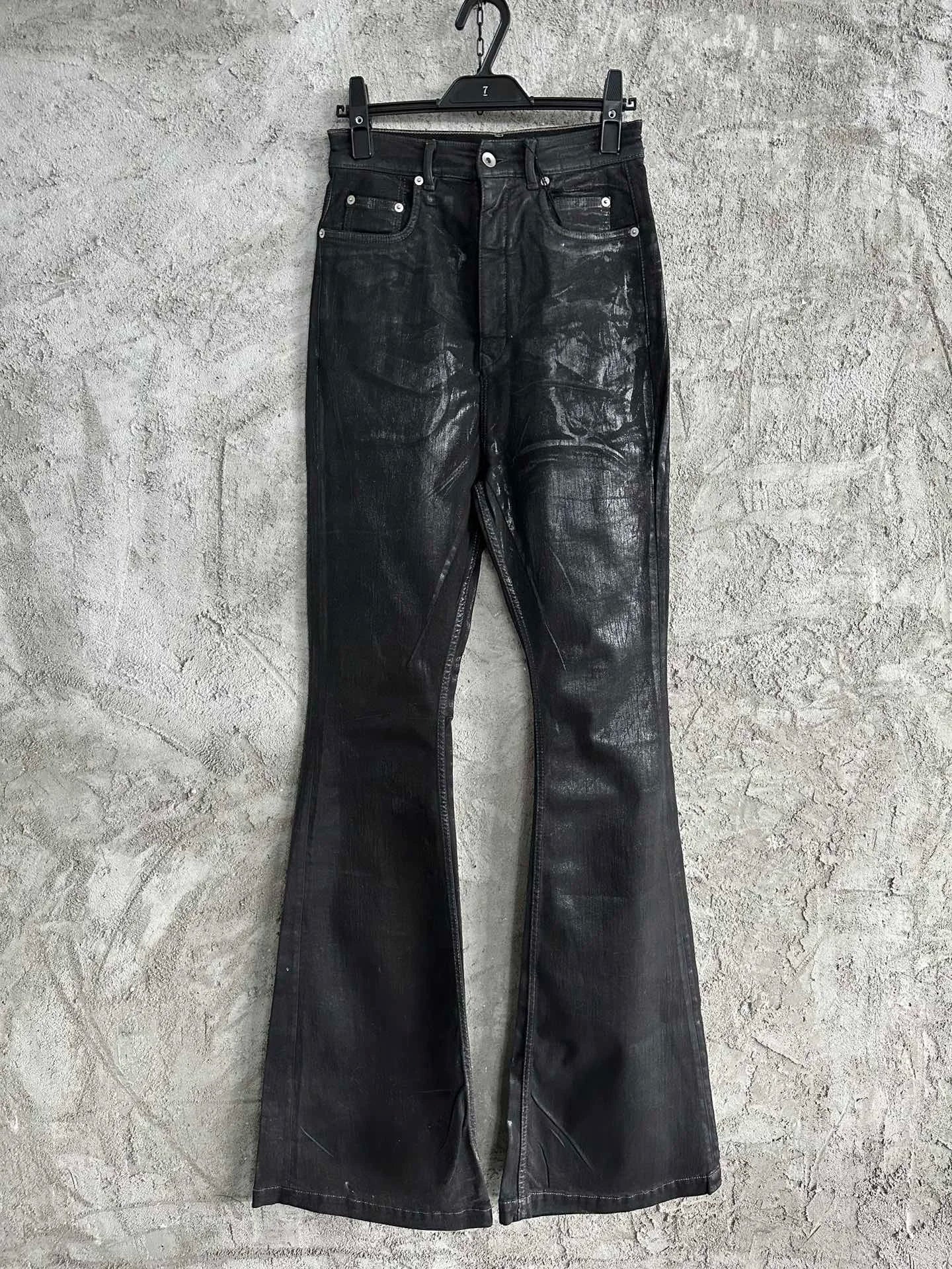 Owen Seak Men Oil wax Denim Jeans Classic Gothic Men's Coated Casual High Street Straight Hip Hop Women Solid Jeans Loose Pants