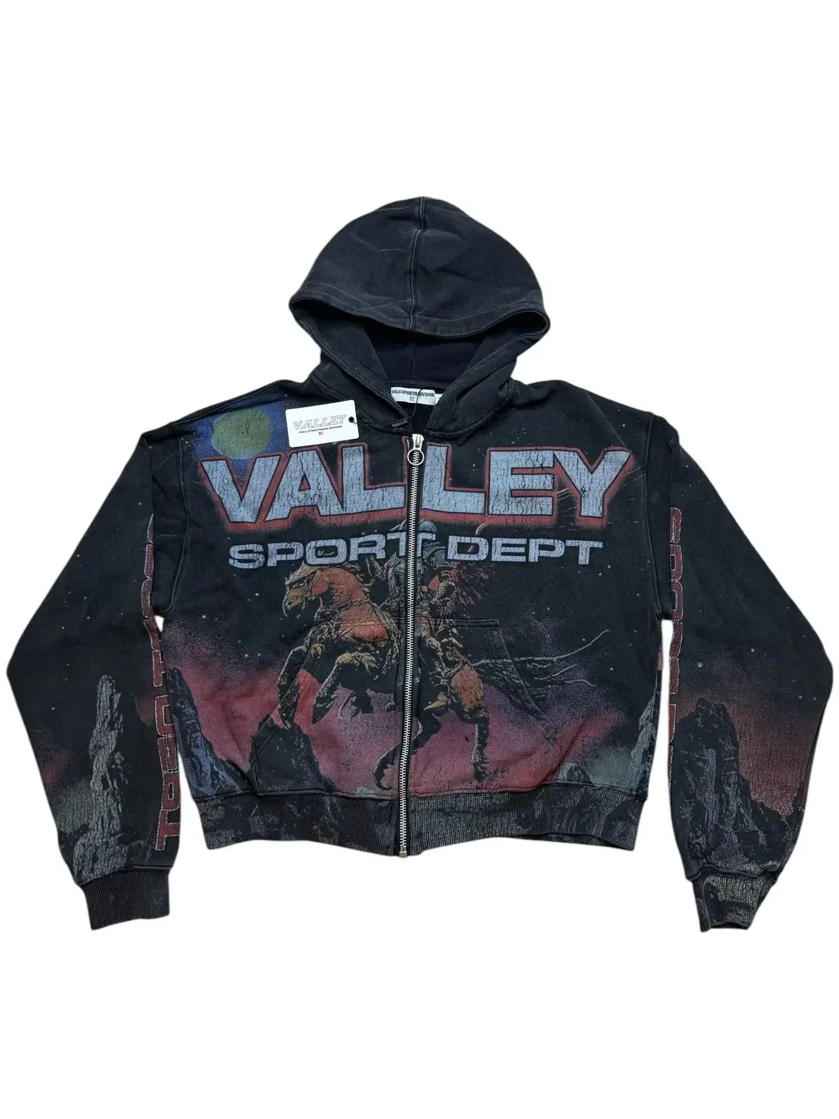 V Valley Sport Dept Knight Waed Cement Print Vintage Hoodie Zipper Open Cardigan Sweatirt Trendy Youth Casual Wear