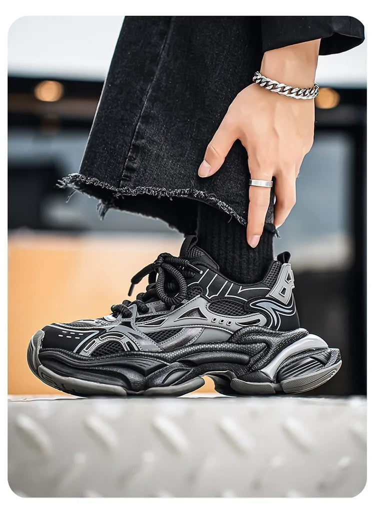 Men's Black Samurai Shoes Soft Bottom Anti-Slip Sports Running Casual Travel Heightening Dad Trendy Shoes Comfortable Breathable