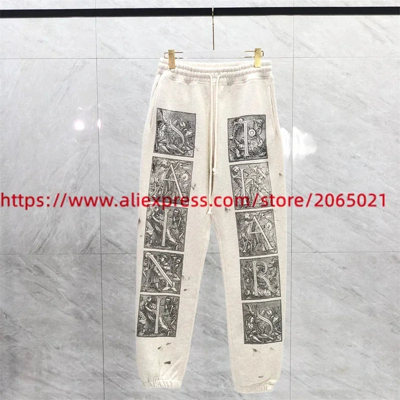 Sanskrit Printing Apricot Saint Sweatpants Men Women Jogger Drawstring Pants
