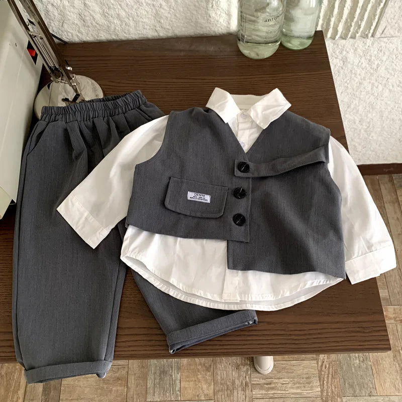 Boys Outfit Set 2025 Autumn Spring New Arrivals Stylish Childrens Clothing Trendy Cool Solid Color Suit Two-Piece Set